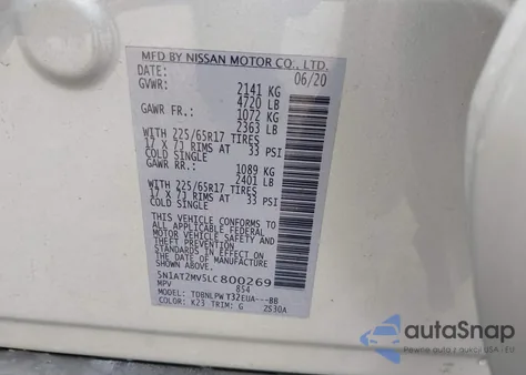 2020 Nissan Rogue S Intelligent Awd из США, поврежденный, VIN 5N1AT2MV5LC800269